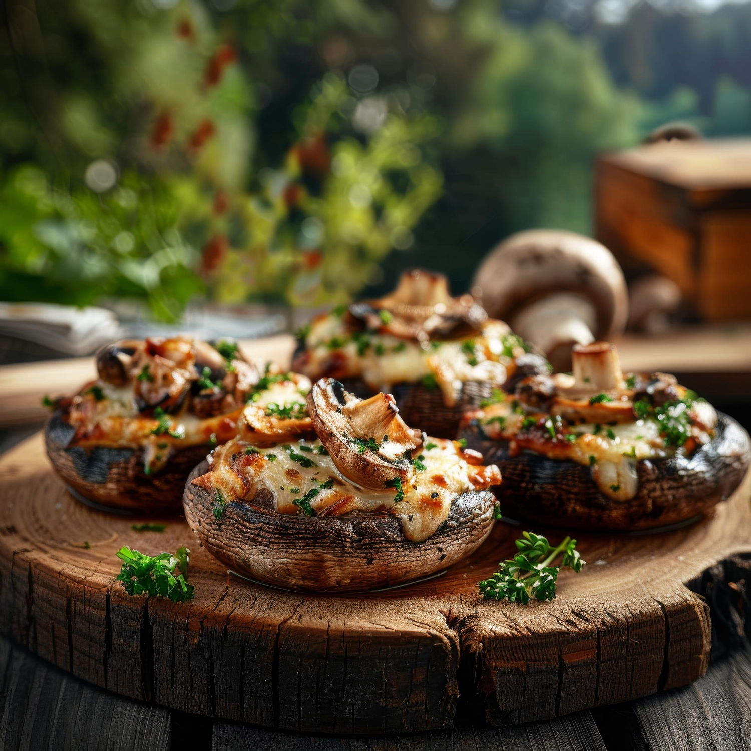 Champiñones Rellenos con Queso de Cabra a las Finas Hierbas, reserva caprina